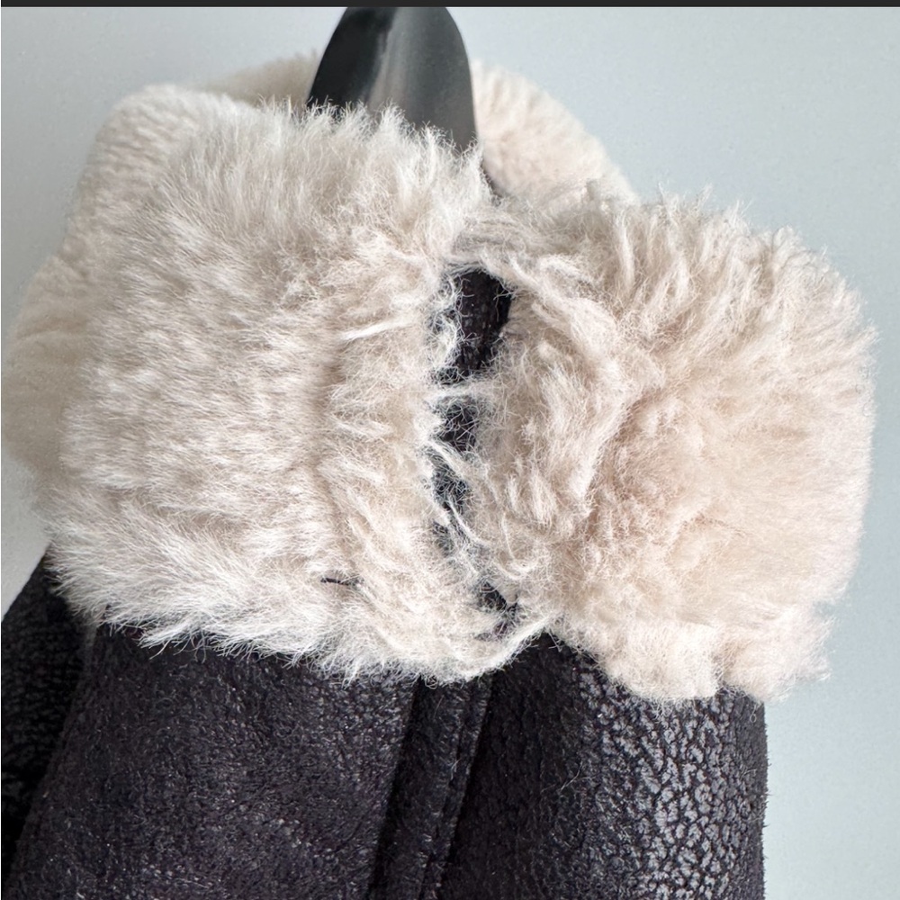 Zara Kids Black Faux Leather Aviator Moto Jacket Size 8 128cm Sherpa Lined - Picture 9 of 13